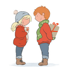 Two Little Valentines, Two Little Friends, Vector Illustration