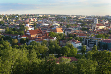 Fototapeta na wymiar Beautiful summer cityscape panorama of Vilnius old town, taken from the Gediminas hill
