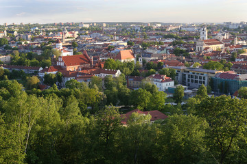 Fototapeta na wymiar Beautiful summer cityscape panorama of Vilnius old town, taken from the Gediminas hill