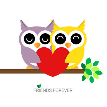 Hugging Owls Postcard Vector illustration