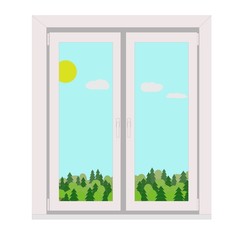 beautiful view from the window on nature, the forest and the sun vector illustration