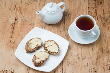 Obraz na płótnie Canvas Breads and Tea , breakfast , morning meal