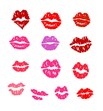 Set of lip prints of a different form and color