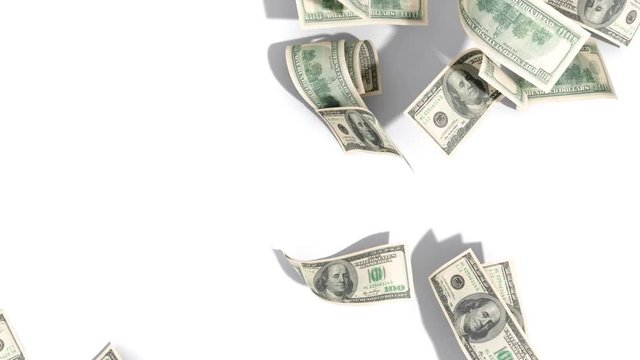 dollar hundred bills banknotes blows away from the pile 3d render white