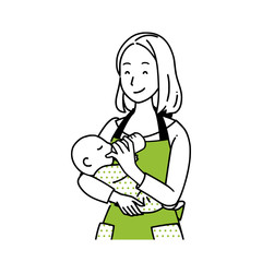 笑顔で育児をする母親。