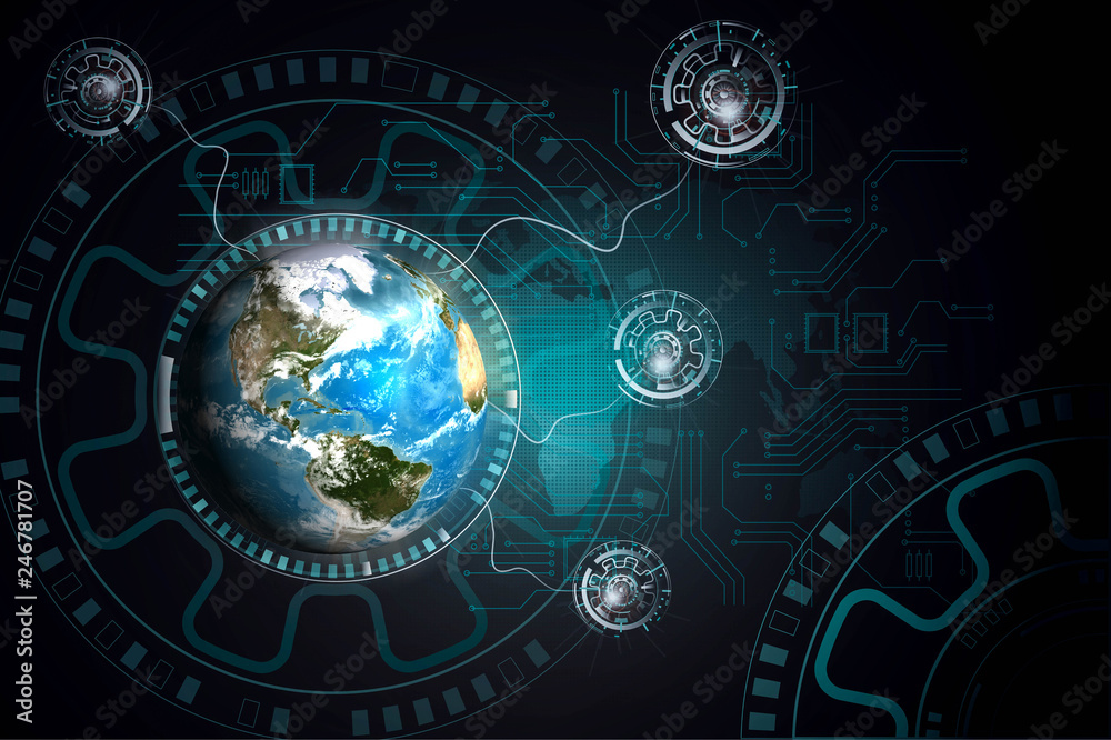Wall mural disruptive technologies that changed the world.disruption concept.texture map courtesy of nasa.