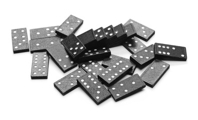 Black dominoes, pieces isolated on white background