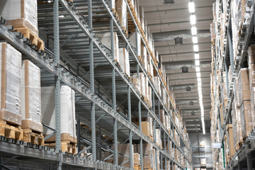 Background of warehouse or storehouse industrial and logistic company.Warehousing on the floor and called the high shelves