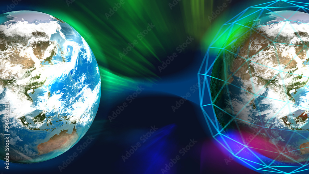Poster disruptive technologies that changed the world.disruption concept.texture map courtesy of nasa.