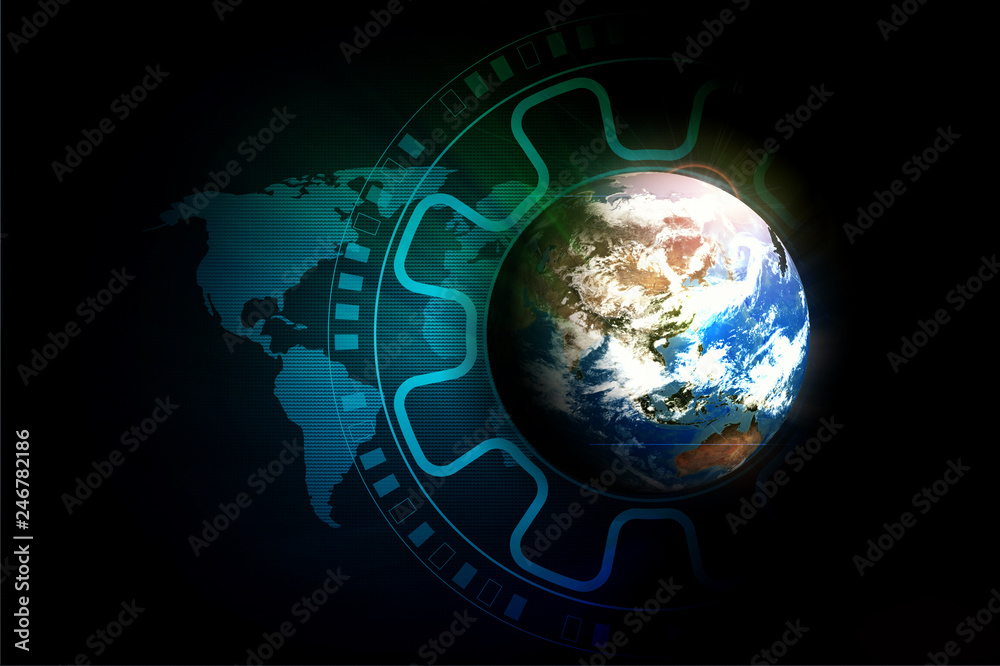 Wall mural disruptive technologies that changed the world.disruption concept.texture map courtesy of nasa.