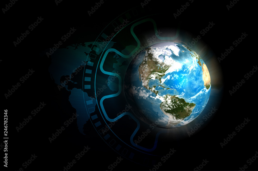 Wall mural disruptive technologies that changed the world.disruption concept.texture map courtesy of nasa.