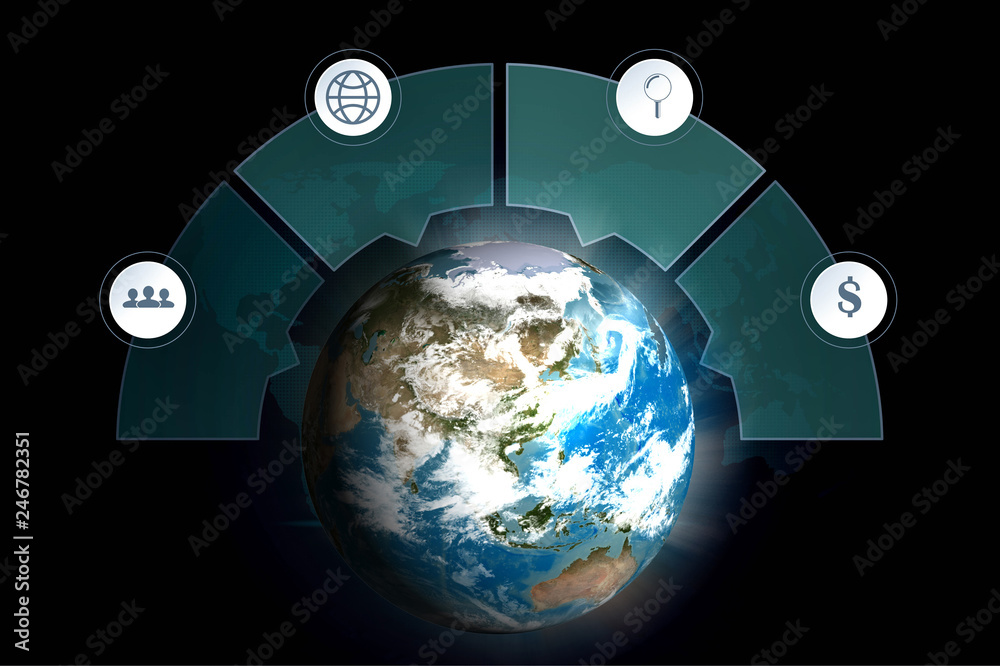 Wall mural disruptive technologies that changed the world.disruption concept.texture map courtesy of nasa.