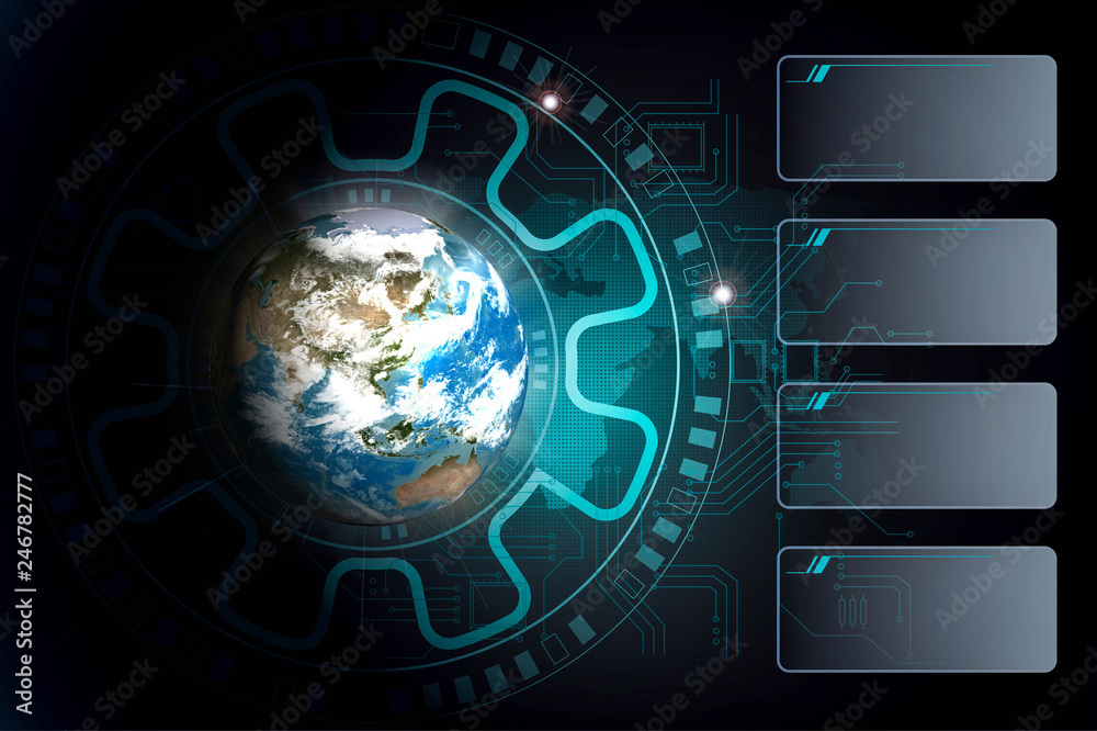 Poster disruptive technologies that changed the world.disruption concept.texture map courtesy of nasa.