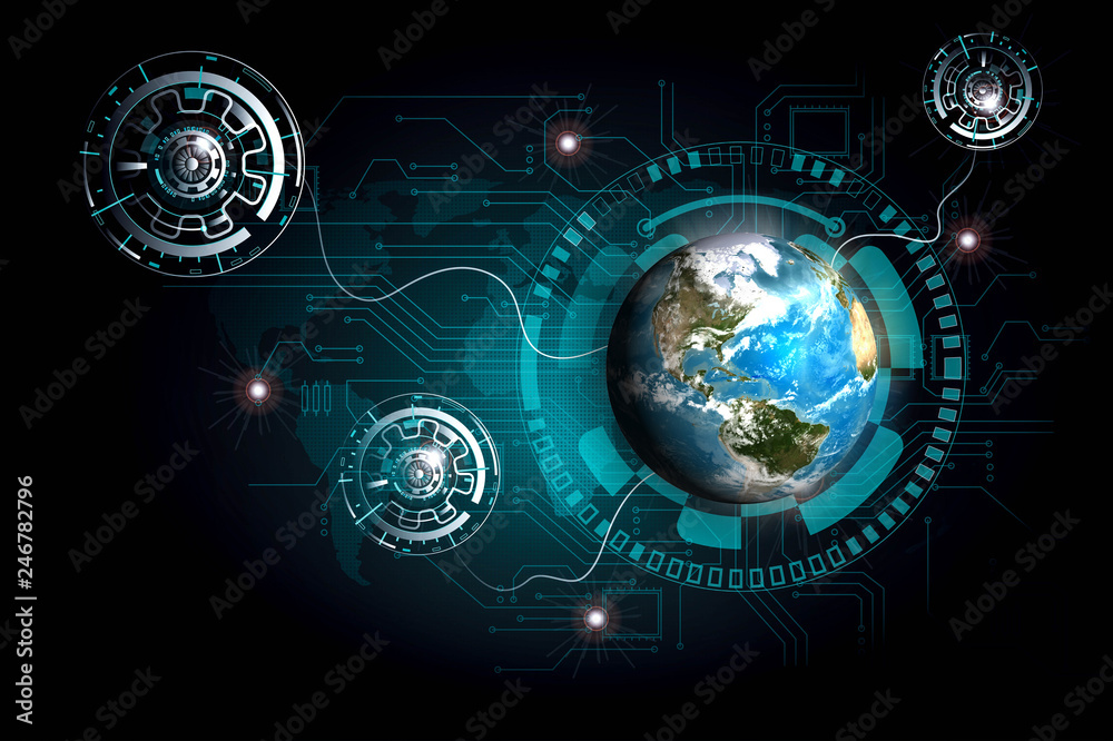 Wall mural disruptive technologies that changed the world.disruption concept.texture map courtesy of nasa.
