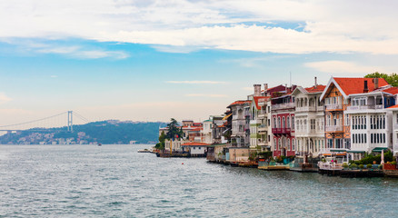 Naklejka premium Upmarket waterfront homes along the Bosphorus river in Istanbul,