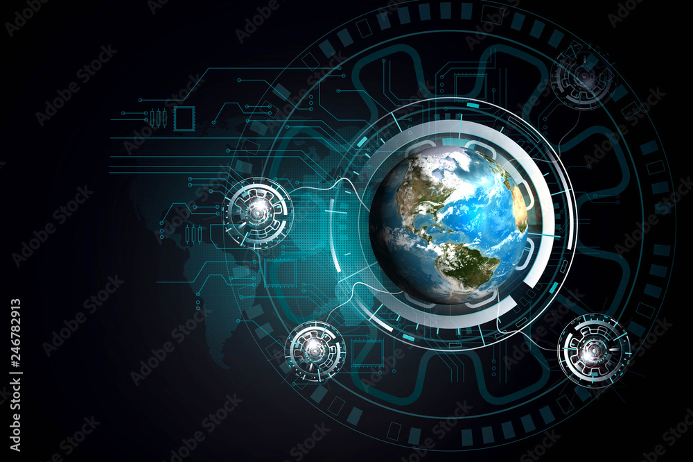 Wall mural disruptive technologies that changed the world.disruption concept.texture map courtesy of nasa.
