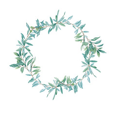 Naklejka premium Hand-painted watercolor set. Poster with green leaves