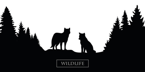 wildlife wolf silhouette forest landscape black and white vector illustration EPS10 © krissikunterbunt
