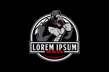 aggressive gorilla with Mountain emblem logo vector template © infernal  kiss