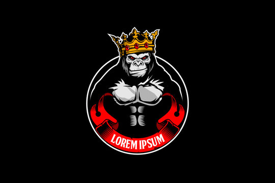 cute gorilla cartoon with a crown vector badge logo template