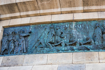 Elements of the monument to Columbus in Barcelona in Spain