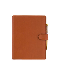 brown notebook on white background