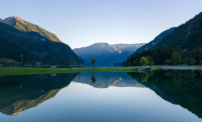 Evening at lake Achensee in Tyrol, with great reflections