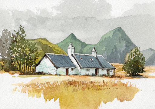 cottage watercolor painting
