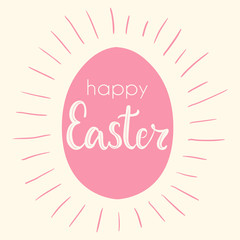 Happy Easter hand written lettering words and cute banner with egg silhouette and simple neutral background