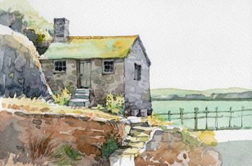 old cottage watercolor