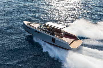 luxury motor boat, aerial view 