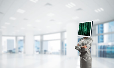 Business woman with monitor instead of head.
