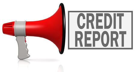 Credit report word with red megaphone
