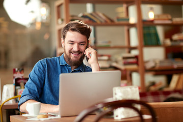 Modern communication with cell phone and laptop