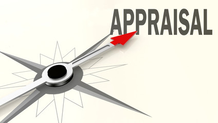 Appraisal word on compass with red arrow