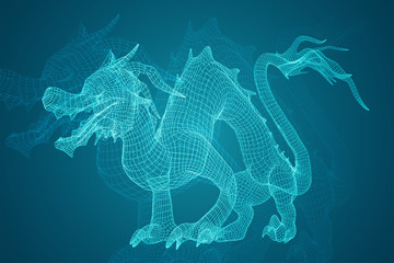 symbol of chinese new year. long flying dragon kite. vector 3d illustration