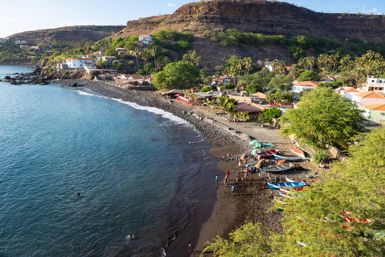 Aerial view Cidade Velha city beach  in Santiago - Cape Verde - Cabo Verde