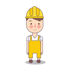 Construction worker handy man in yellow helmet. Flat design. Vector illustration character.