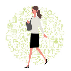  ビジネスウーマン　手描き　ビジネスアイコン　イラスト