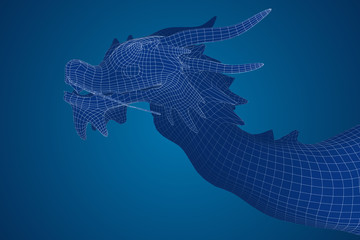 symbol of chinese new year. long flying dragon kite. vector 3d illustration