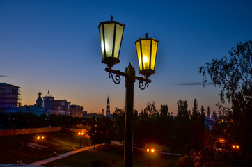 Street lamp in the city evening exterior.