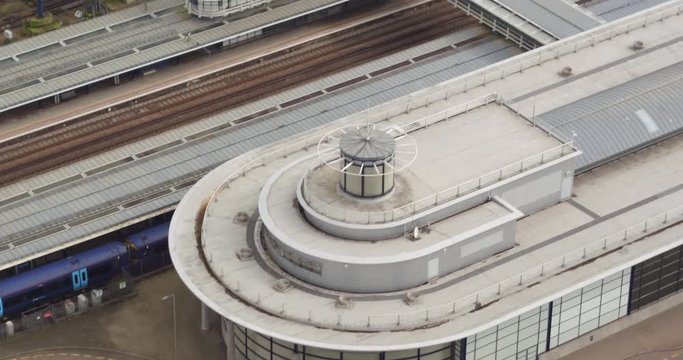 Aerial view of inside Ashford International Train station, Kent, UK