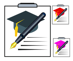 Vector illustration of a graduation cap and a Fountain pen