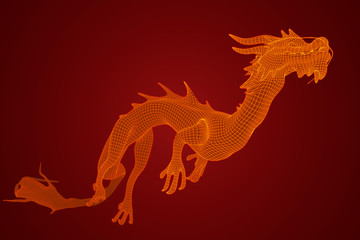 symbol of chinese new year. long flying dragon kite. vector 3d illustration