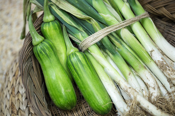 green onion and green pumpkin