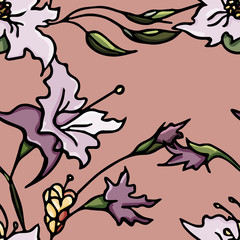 Flowers, Magnolia, spring. Seamless pattern. Vector illustration.