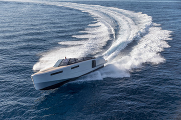 luxury motor boat, aerial view  - 246794114