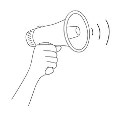 Megaphone cartoon vector and illustration, black and white, hand drawn, sketch style.