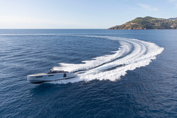 luxury motor boat, aerial view 