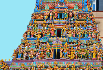 Colorful Sculpture, architecture and symbols of Hindu temple at Singapore , Sri Veeramakaliamman...